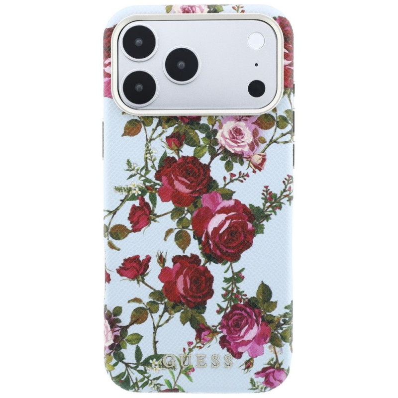 Custodia MagSafe Guess GUE6026 Blossom Roses Print per Apple iPhone 18 Pro / 17 Pro, blu