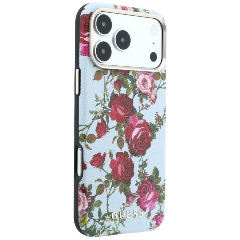 Custodia MagSafe Guess GUE6026 Blossom Roses Print per Apple iPhone 18 Pro / 17 Pro, blu