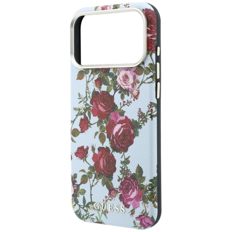 Custodia MagSafe Guess GUE6026 Blossom Roses Print per Apple iPhone 18 Pro / 17 Pro, blu