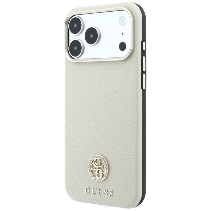 Custodia MagSafe Guess GUE005545 Grained Round Strass Logo per Apple iPhone 18 Pro / 17 Pro, beige