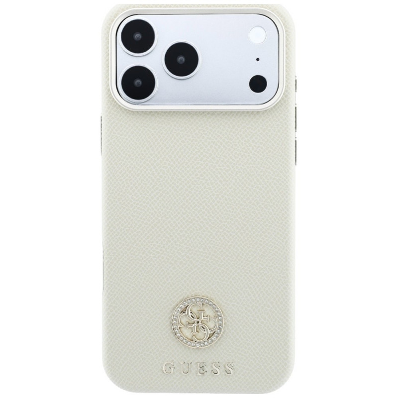 Custodia MagSafe Guess GUE005545 Grained Round Strass Logo per Apple iPhone 18 Pro / 17 Pro, beige