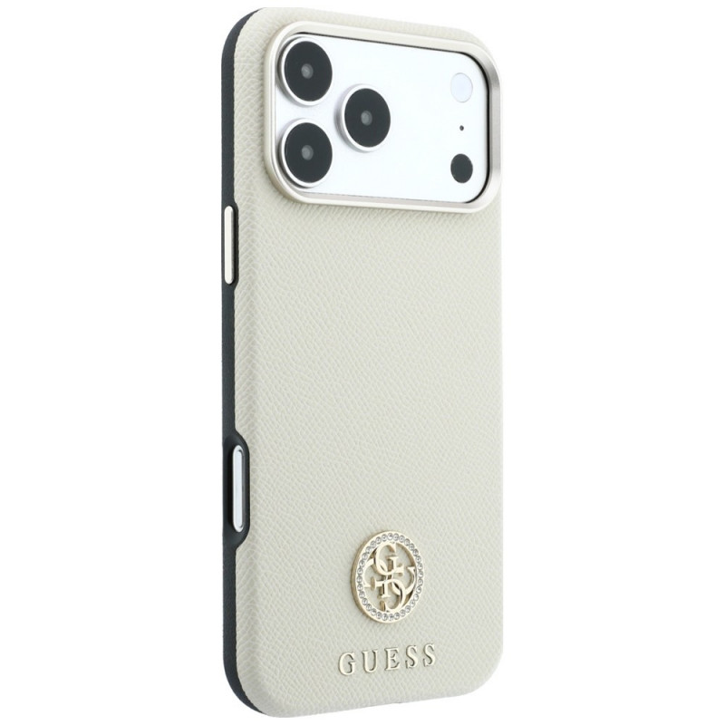 Custodia MagSafe Guess GUE005545 Grained Round Strass Logo per Apple iPhone 18 Pro / 17 Pro, beige