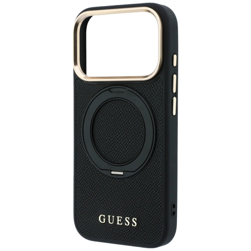 Custodia Guess Ring Stand 360 Grained Classic Logo MagSafe per Apple iPhone 18 Pro / 17 Pro, nera