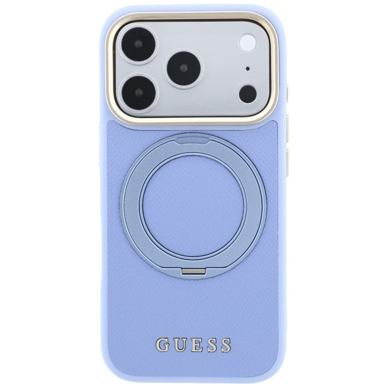Custodia MagSafe Guess Ring Stand 360 Grained Classic Logo per Apple iPhone 18 Pro Max / 17 Pro Max, azzurra