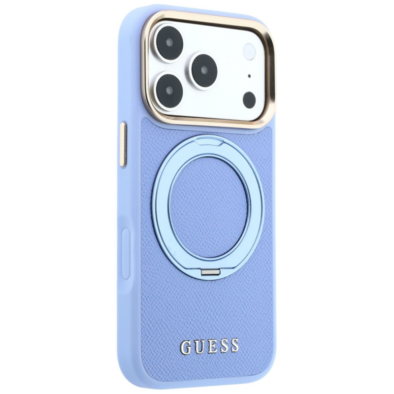 Custodia MagSafe Guess Ring Stand 360 Grained Classic Logo per Apple iPhone 18 Pro Max / 17 Pro Max, azzurra