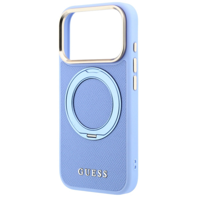 Custodia MagSafe Guess Ring Stand 360 Grained Classic Logo per Apple iPhone 18 Pro Max / 17 Pro Max, azzurra