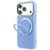 Custodia MagSafe Guess Ring Stand 360 Grained Classic Logo per Apple iPhone 18 Pro / 17 Pro, azzurra