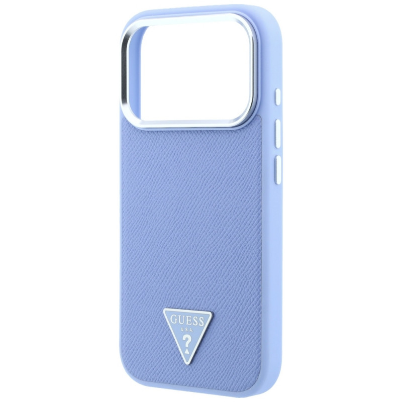 Guess Grained Triangle Logo MagSafe custodia rigida per Apple iPhone 18 Pro / 17 Pro, blu