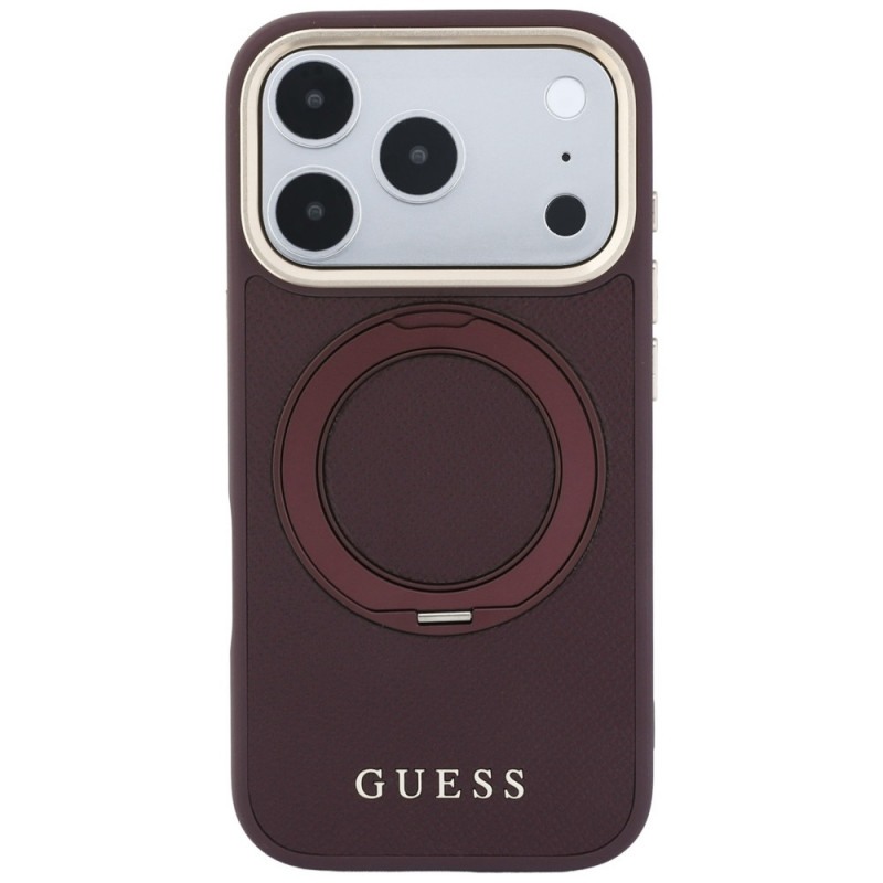 Custodia MagSafe Guess Ring Stand 360 Grained Classic Logo per Apple iPhone 18 Pro / 17 Pro, bordeaux