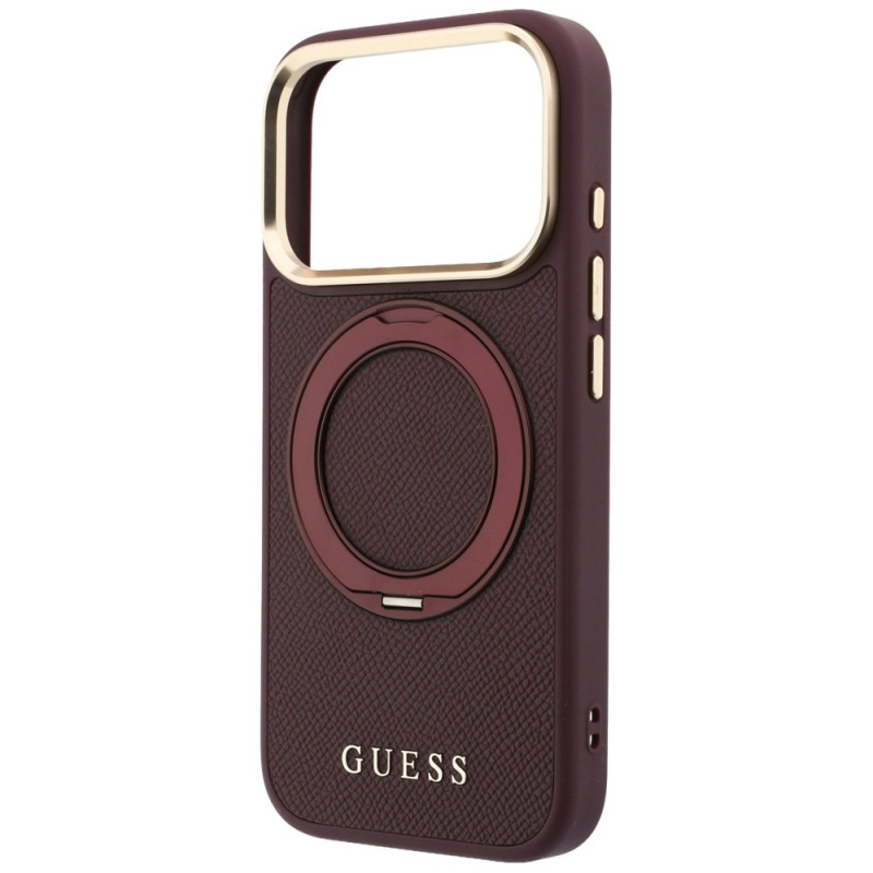 Custodia MagSafe Guess Ring Stand 360 Grained Classic Logo per Apple iPhone 18 Pro / 17 Pro, bordeaux