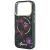 Custodia rigida Guess GUE6042 IML Glitter Blossom Roses MagSafe per Apple iPhone 18 Pro Max / 17 Pro Max, nera