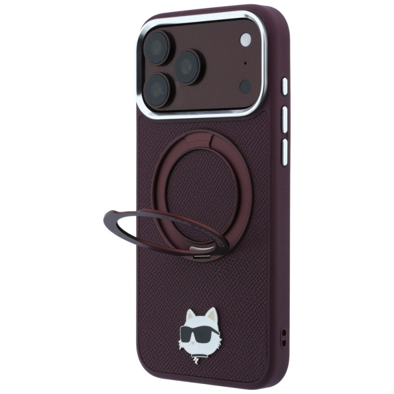 Custodia MagSafe Karl Lagerfeld with Ring Stand 360 Choupette Head Pin per Apple iPhone 18 Pro / 17 Pro, bordeaux (KLD22763)