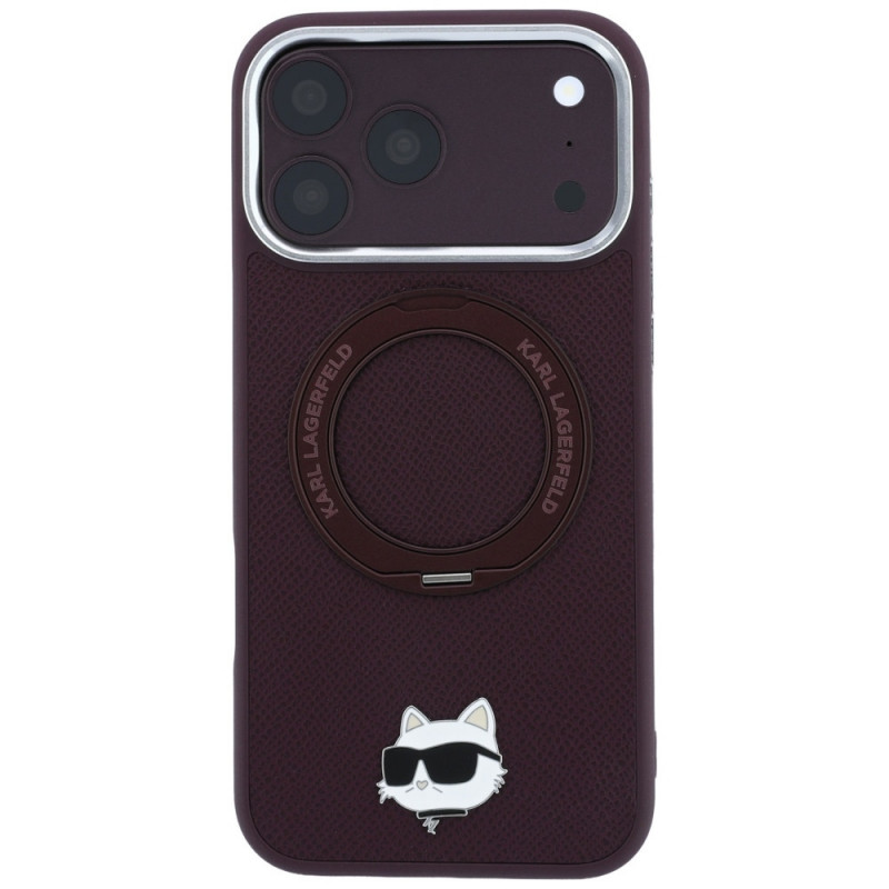 Custodia MagSafe Karl Lagerfeld with Ring Stand 360 Choupette Head Pin per Apple iPhone 18 Pro / 17 Pro, bordeaux (KLD22763)