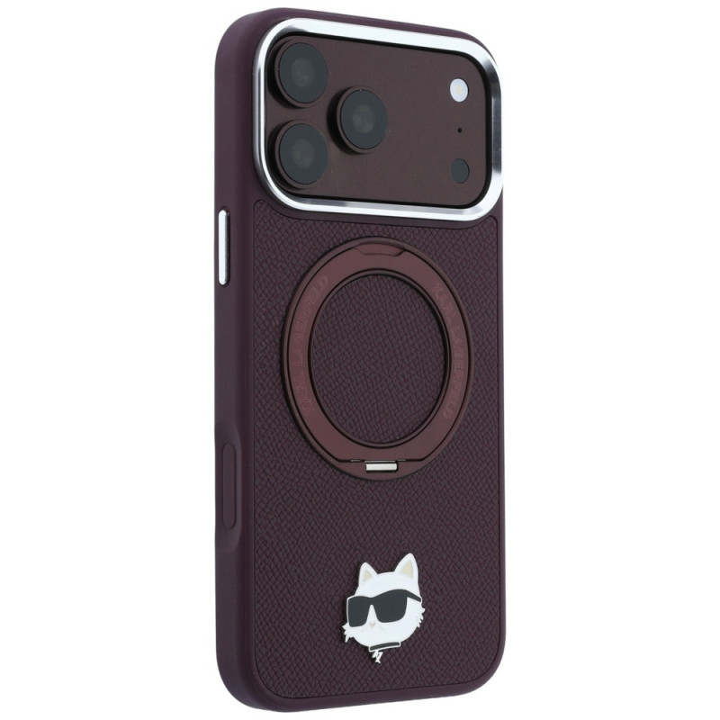 Custodia MagSafe Karl Lagerfeld with Ring Stand 360 Choupette Head Pin per Apple iPhone 18 Pro / 17 Pro, bordeaux (KLD22763)