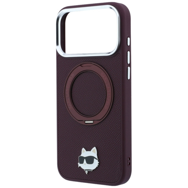 Custodia MagSafe Karl Lagerfeld with Ring Stand 360 Choupette Head Pin per Apple iPhone 18 Pro / 17 Pro, bordeaux (KLD22763)