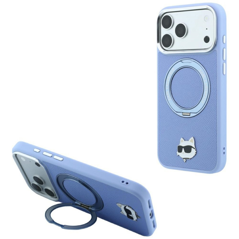 Custodia MagSafe Karl Lagerfeld with Ring Stand 360 Choupette Head Pin per Apple iPhone 18 Pro Max / 17 Pro Max, azzurra (KF003220)