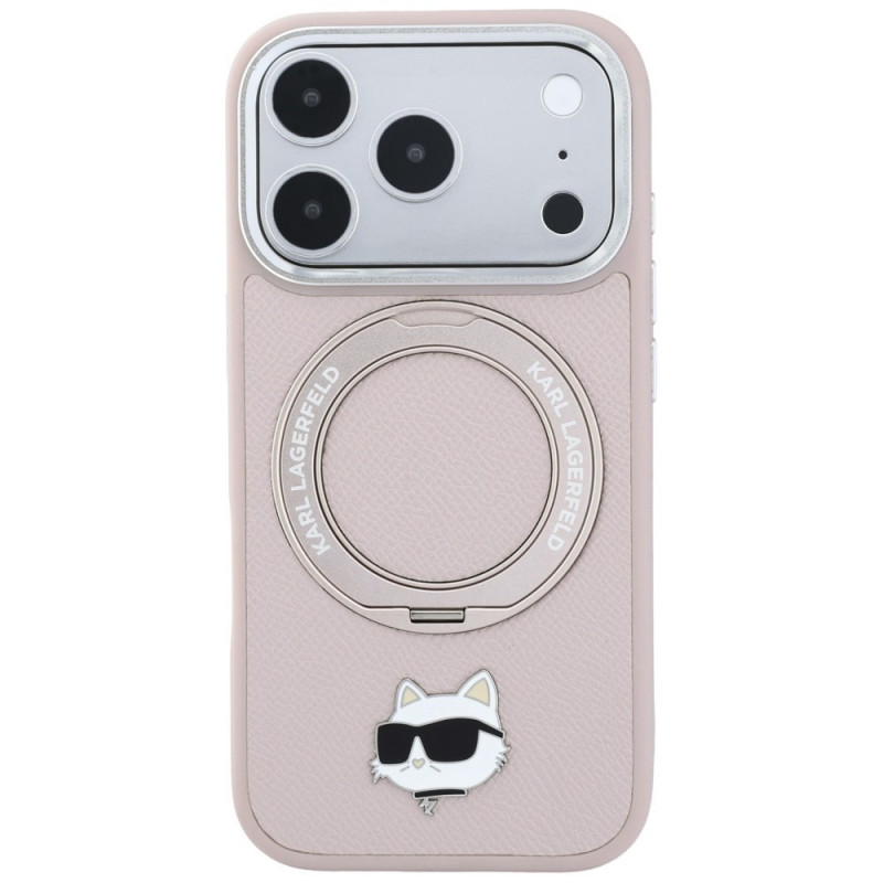 Custodia MagSafe Karl Lagerfeld with Ring Stand 360 Choupette Head Pin per Apple iPhone 18 Pro Max / 17 Pro Max, rosa