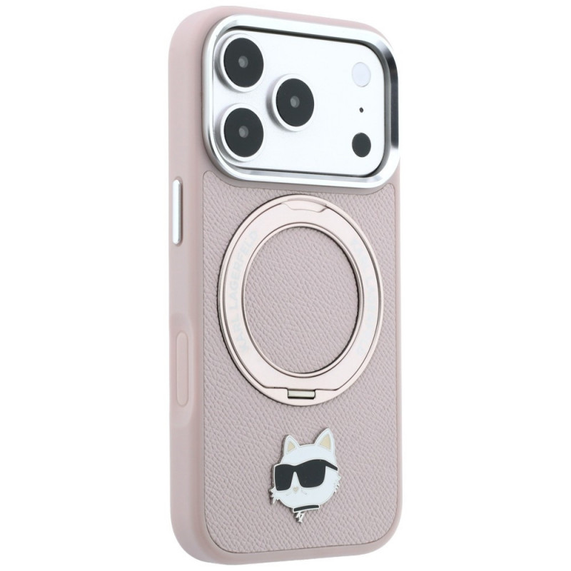 Custodia MagSafe Karl Lagerfeld with Ring Stand 360 Choupette Head Pin per Apple iPhone 18 Pro Max / 17 Pro Max, rosa