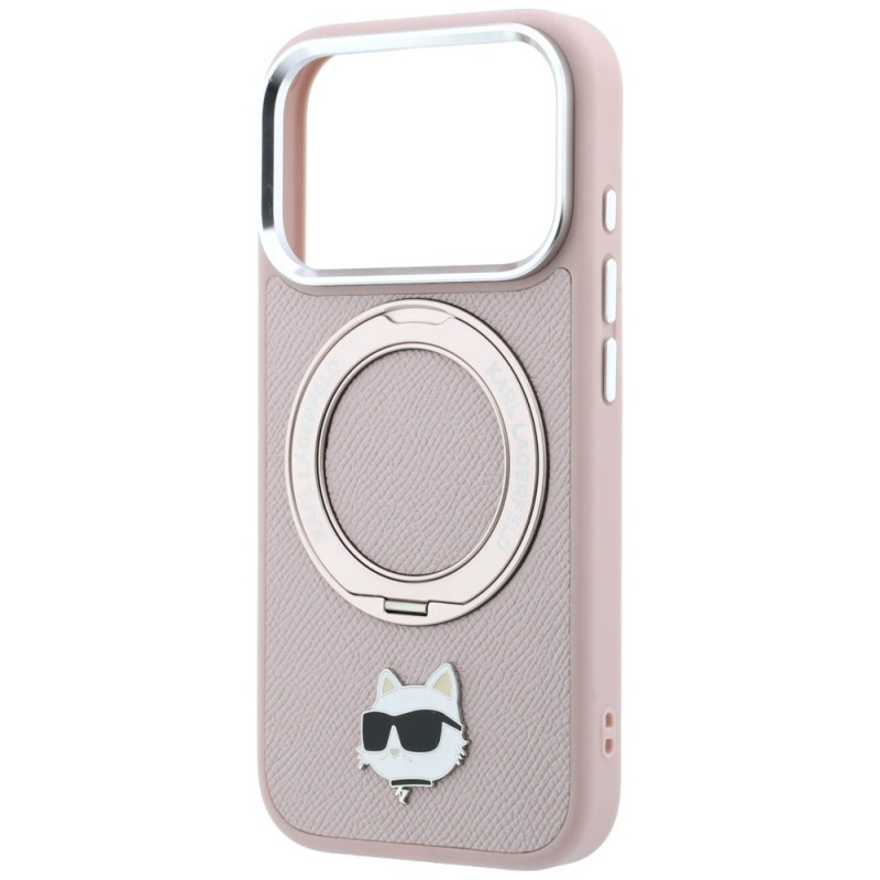 Custodia MagSafe Karl Lagerfeld with Ring Stand 360 Choupette Head Pin per Apple iPhone 18 Pro Max / 17 Pro Max, rosa