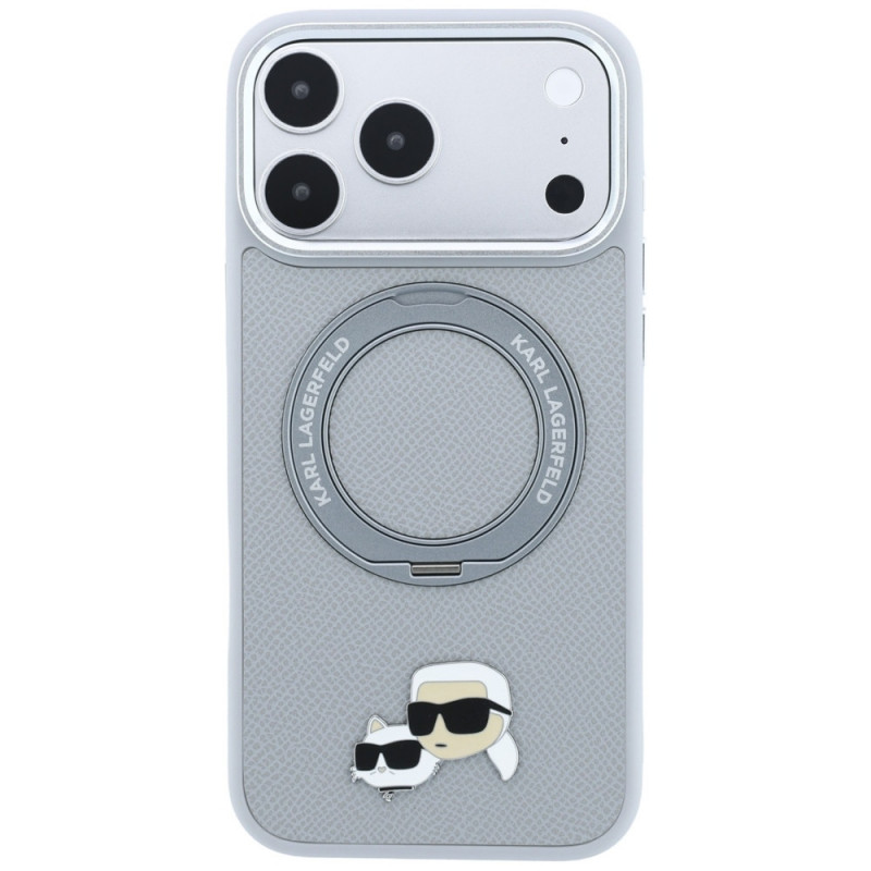 Custodia MagSafe Karl Lagerfeld with Ring Stand 360 Karl & Choupette Heads Pin per Apple iPhone 18 Pro Max / 17 Pro Max, grigia