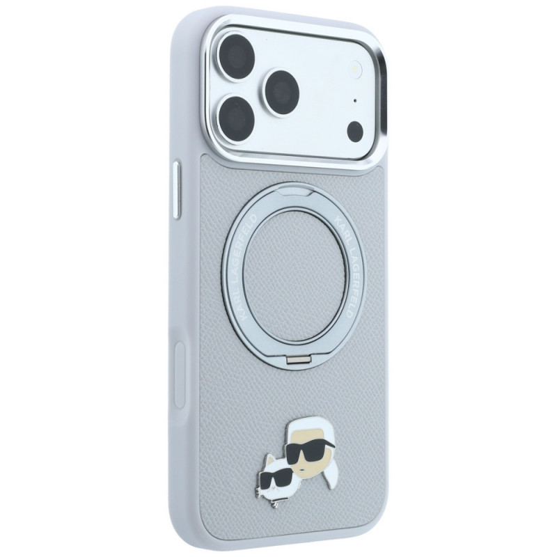 Custodia MagSafe Karl Lagerfeld with Ring Stand 360 Karl & Choupette Heads Pin per Apple iPhone 18 Pro Max / 17 Pro Max, grigia