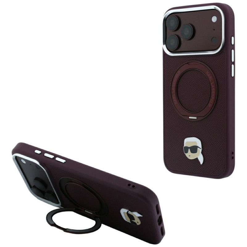 Custodia MagSafe Karl Lagerfeld with Ring Stand 360 Karl Head Pin per Apple iPhone 18 Pro Max / 17 Pro Max, bordeaux