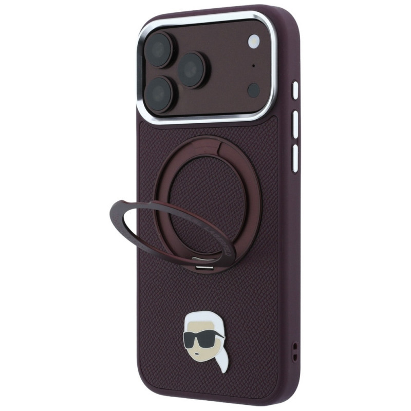 Custodia MagSafe Karl Lagerfeld with Ring Stand 360 Karl Head Pin per Apple iPhone 18 Pro Max / 17 Pro Max, bordeaux