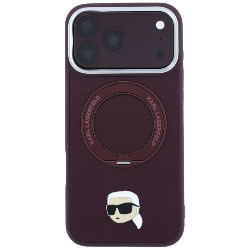 Custodia MagSafe Karl Lagerfeld with Ring Stand 360 Karl Head Pin per Apple iPhone 18 Pro Max / 17 Pro Max, bordeaux
