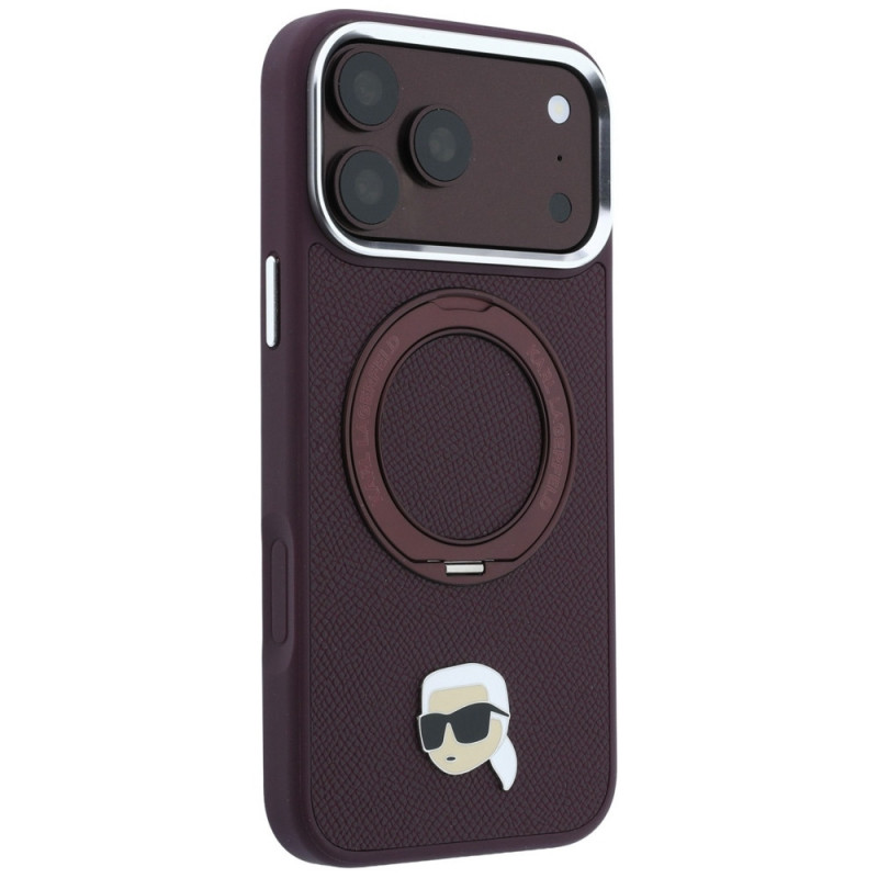 Custodia MagSafe Karl Lagerfeld with Ring Stand 360 Karl Head Pin per Apple iPhone 18 Pro Max / 17 Pro Max, bordeaux
