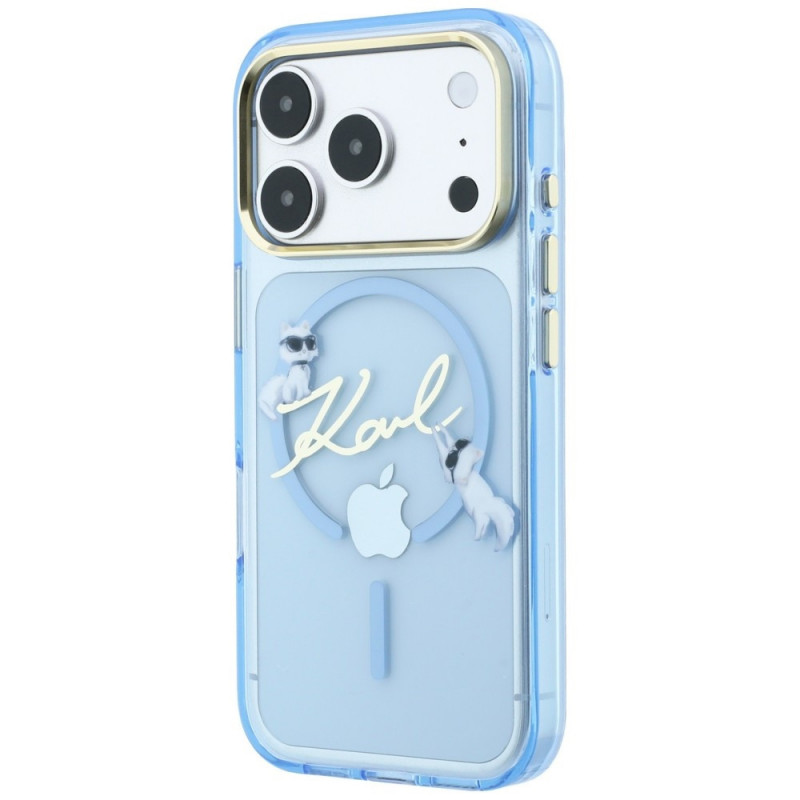 Custodia MagSafe Script Logo Karl Lagerfeld per Apple iPhone 18 Pro / 17 Pro, azzurra