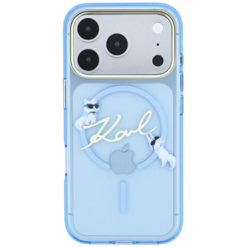 Custodia MagSafe Script Logo Karl Lagerfeld per Apple iPhone 18 Pro / 17 Pro, azzurra