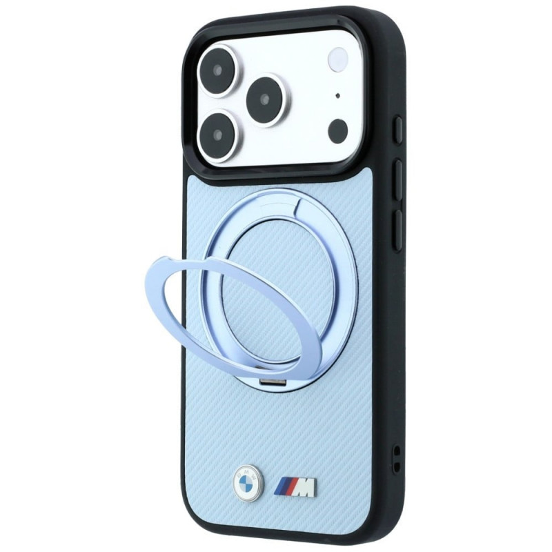 Custodia BMW Kevlar Ring Stand 360 MagSafe per Apple iPhone 18 Pro / 17 Pro, blu