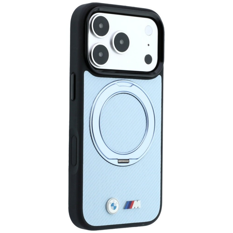 Custodia BMW Kevlar Ring Stand 360 MagSafe per Apple iPhone 18 Pro / 17 Pro, blu