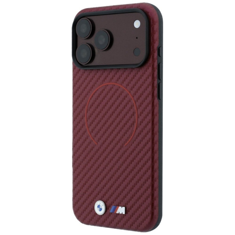 Custodia MagSafe BMW M Carbon Printed Ring per Apple iPhone 18 Pro Max / 17 Pro Max, rossa