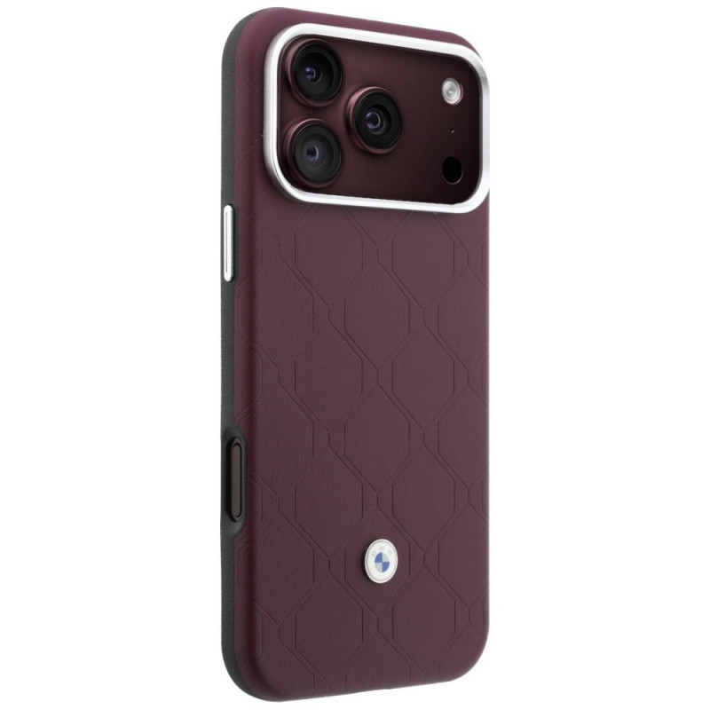 Set custodia e portafoglio BMW Quilted Pattern Metal Logo per Apple iPhone 18 Pro / 17 Pro, bordeaux