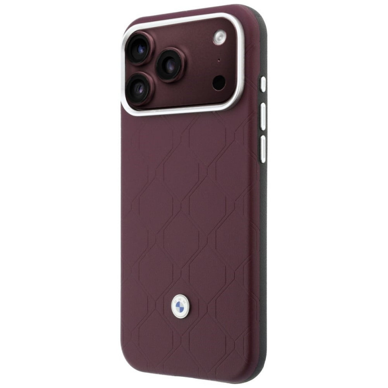 Set custodia e portacarte BMW Quilted Pattern Metal Logo per Apple iPhone 18 Pro Max / 17 Pro Max, bordeaux