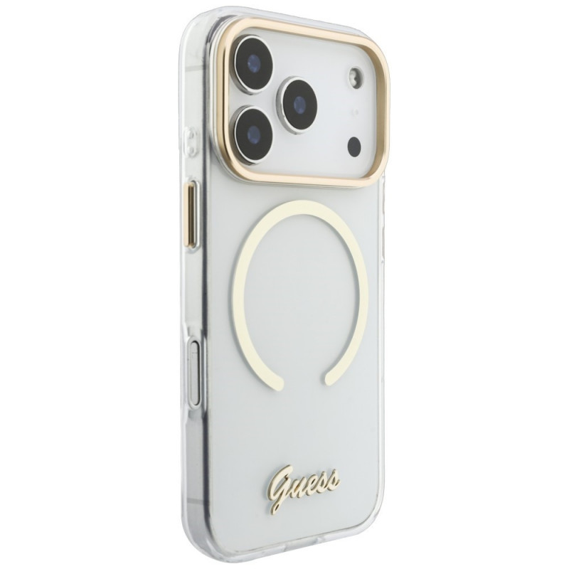 Custodia Guess IML Script Metal MagSafe per Apple iPhone 18 Pro / 17 Pro, trasparente
