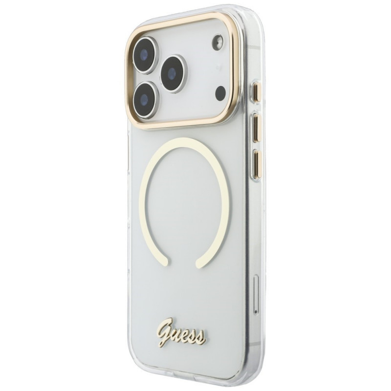 Custodia Guess IML Script Metal MagSafe per Apple iPhone 18 Pro Max / 17 Pro Max, trasparente