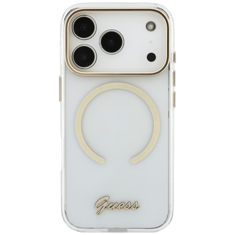 Custodia Guess IML Script Metal MagSafe per Apple iPhone 18 Pro Max / 17 Pro Max, trasparente
