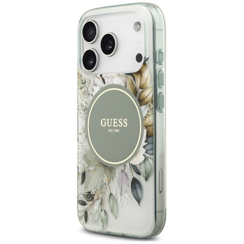 Custodia MagSafe Guess IML Flower & Tonal Circle per Apple iPhone 18 Pro Max / 17 Pro Max, verde
