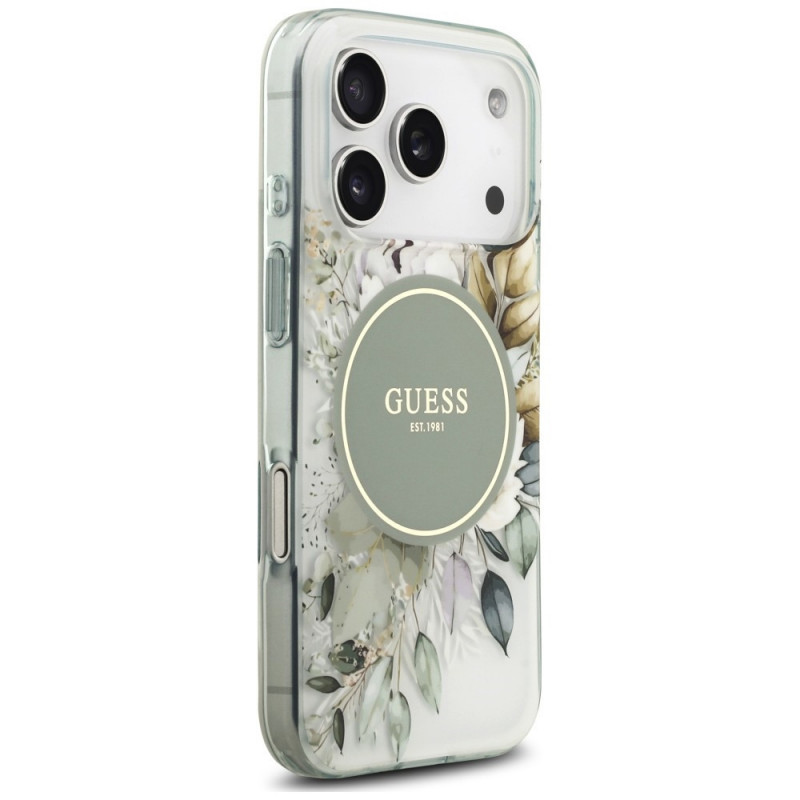 Custodia MagSafe Guess IML Flower & Tonal Circle per Apple iPhone 18 Pro Max / 17 Pro Max, verde