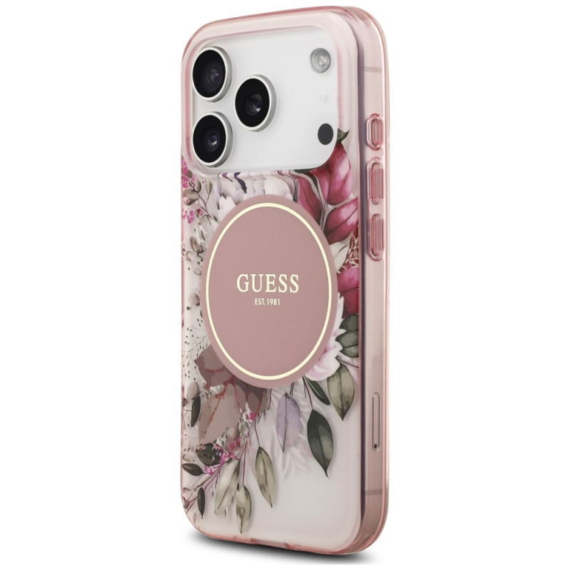 Custodia MagSafe Guess IML Flower & Tonal Circle per Apple iPhone 18 Pro Max / 17 Pro Max, rosa