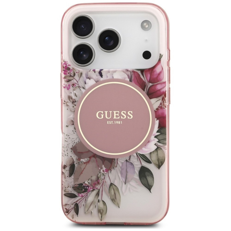Custodia MagSafe Guess IML Flower & Tonal Circle per Apple iPhone 18 Pro Max / 17 Pro Max, rosa