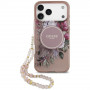 Custodia MagSafe Guess IML Flowers Pearl Strap per Apple iPhone 18 Pro / 17 Pro, rosa