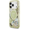 Custodia MagSafe Guess IML Glitter Flowers Triangle per Apple iPhone 18 Pro Max / 17 Pro Max, verde