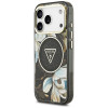 Custodia MagSafe Guess IML Glitter Flowers Triangle per Apple iPhone 18 Pro Max / 17 Pro Max, nera