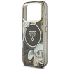 Custodia MagSafe Guess IML Glitter Flowers Triangle per Apple iPhone 18 Pro Max / 17 Pro Max, nera