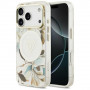 Custodia MagSafe Guess IML Glitter Flowers Triangle per Apple iPhone 18 Pro Max / 17 Pro Max, bianca