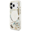 Custodia MagSafe Guess IML Glitter Flowers Triangle per Apple iPhone 18 Pro Max / 17 Pro Max, bianca