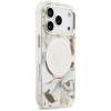 Custodia MagSafe Guess IML Glitter Flowers Triangle per Apple iPhone 18 Pro Max / 17 Pro Max, bianca